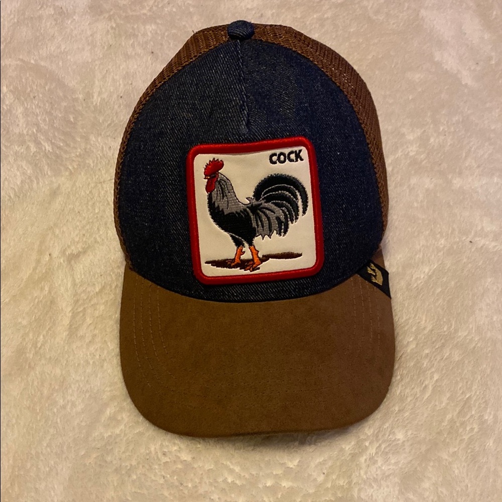 Brown and Blue Rooster Patch Cap